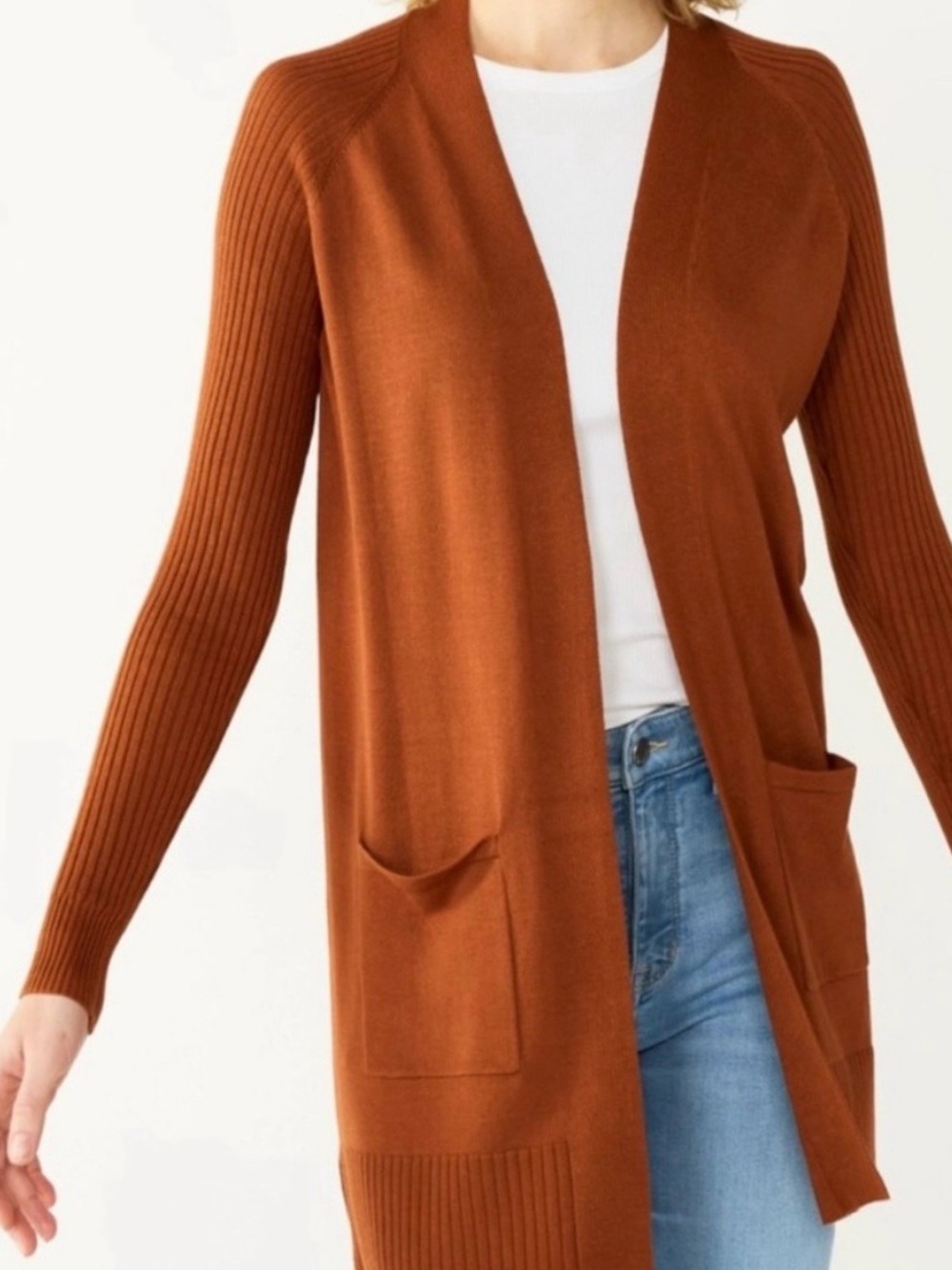 Nine West Rust Open-Front Cardigan